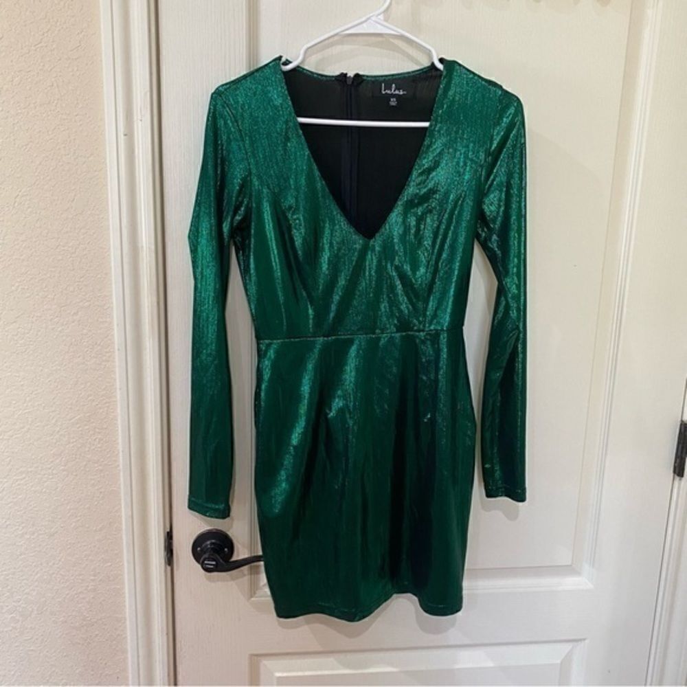 NWT Lulus Stunning Sensation Emerald Green Metallic‎ Bodycon Dress - Picture 2 of 8